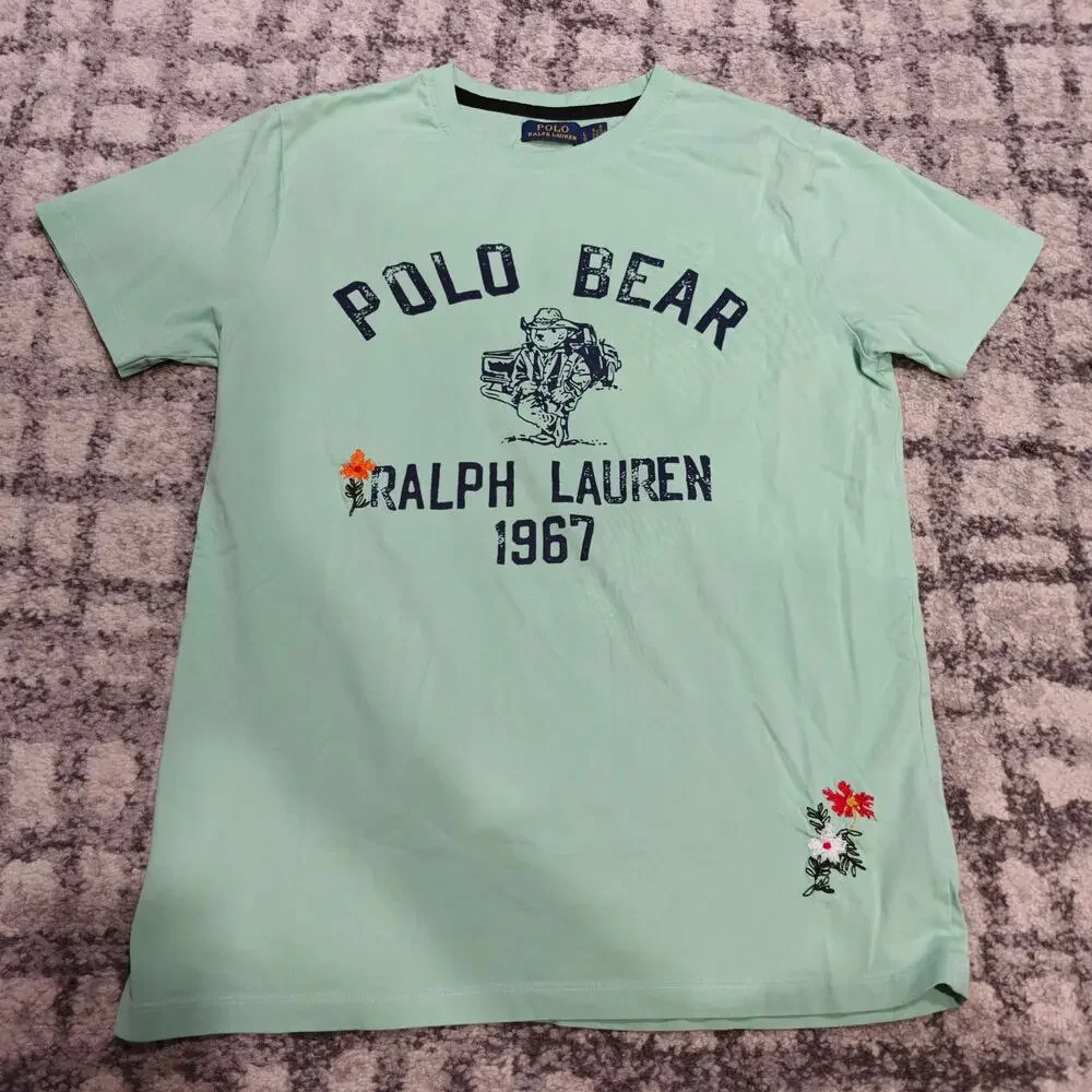 Polo Ralph Lauren Embroidered Polo Bear T Shirt Mint Green Graphic Men Large